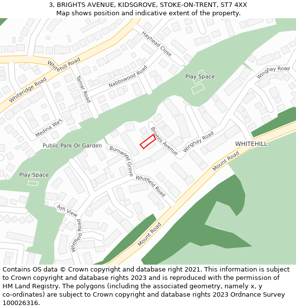 3, BRIGHTS AVENUE, KIDSGROVE, STOKE-ON-TRENT, ST7 4XX: Location map and indicative extent of plot