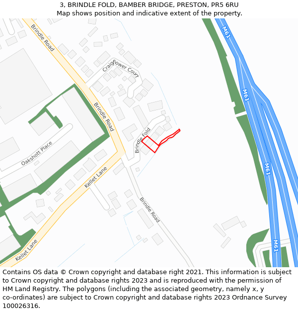 3, BRINDLE FOLD, BAMBER BRIDGE, PRESTON, PR5 6RU: Location map and indicative extent of plot