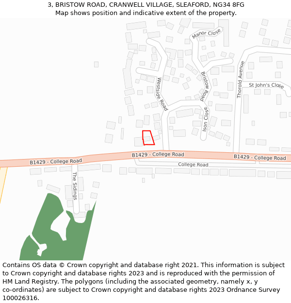 3, BRISTOW ROAD, CRANWELL VILLAGE, SLEAFORD, NG34 8FG: Location map and indicative extent of plot