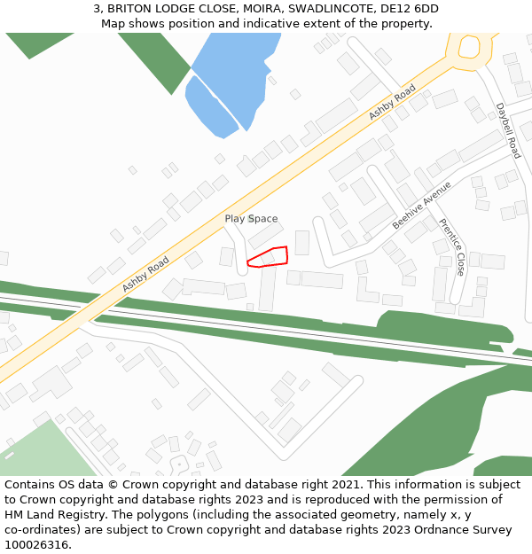 3, BRITON LODGE CLOSE, MOIRA, SWADLINCOTE, DE12 6DD: Location map and indicative extent of plot