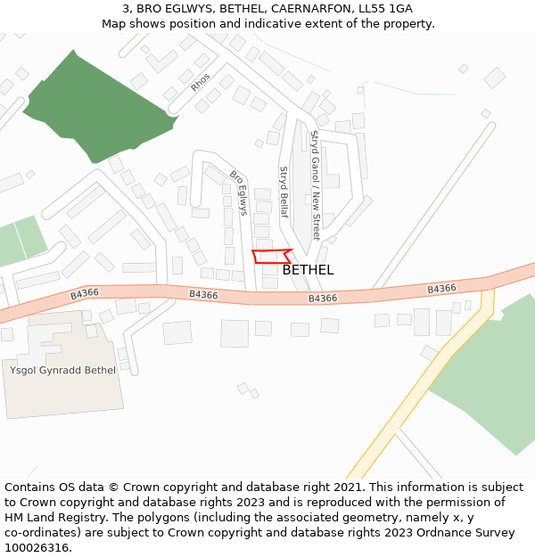 3, BRO EGLWYS, BETHEL, CAERNARFON, LL55 1GA: Location map and indicative extent of plot