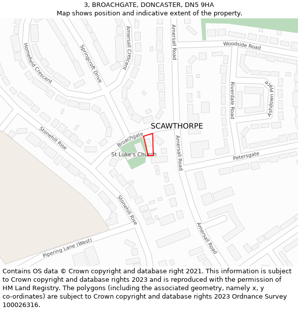 3, BROACHGATE, DONCASTER, DN5 9HA: Location map and indicative extent of plot