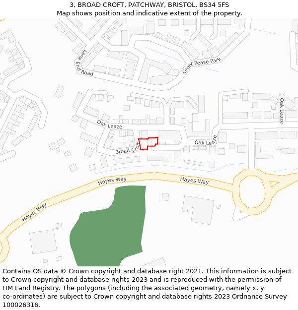 3, BROAD CROFT, PATCHWAY, BRISTOL, BS34 5FS: Location map and indicative extent of plot