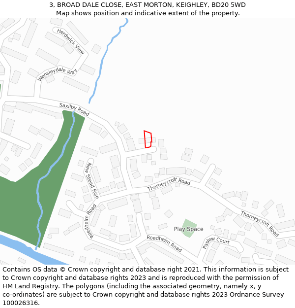 3, BROAD DALE CLOSE, EAST MORTON, KEIGHLEY, BD20 5WD: Location map and indicative extent of plot