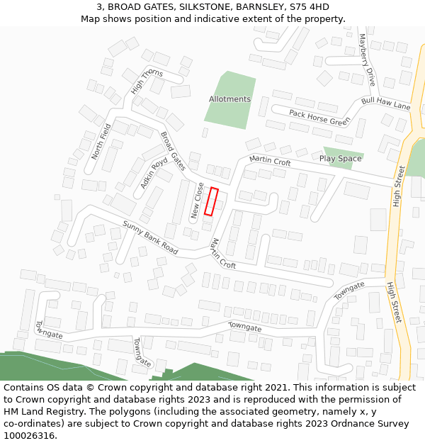 3, BROAD GATES, SILKSTONE, BARNSLEY, S75 4HD: Location map and indicative extent of plot