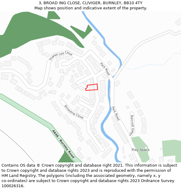 3, BROAD ING CLOSE, CLIVIGER, BURNLEY, BB10 4TY: Location map and indicative extent of plot