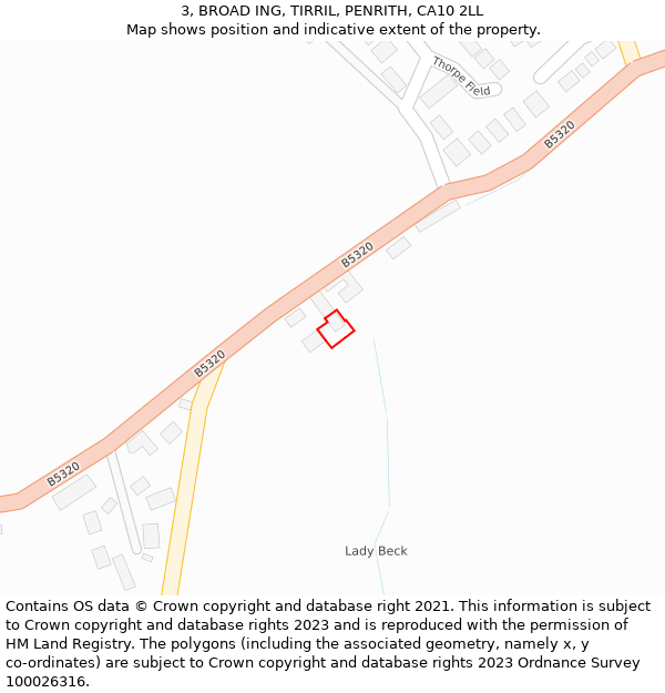 3, BROAD ING, TIRRIL, PENRITH, CA10 2LL: Location map and indicative extent of plot