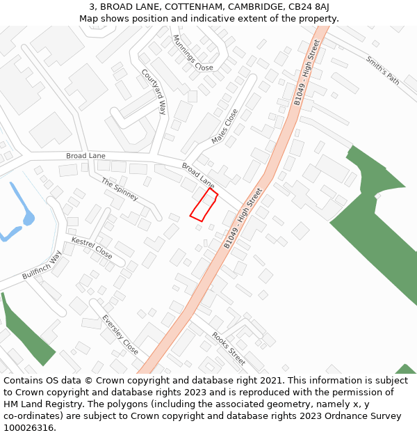 3, BROAD LANE, COTTENHAM, CAMBRIDGE, CB24 8AJ: Location map and indicative extent of plot
