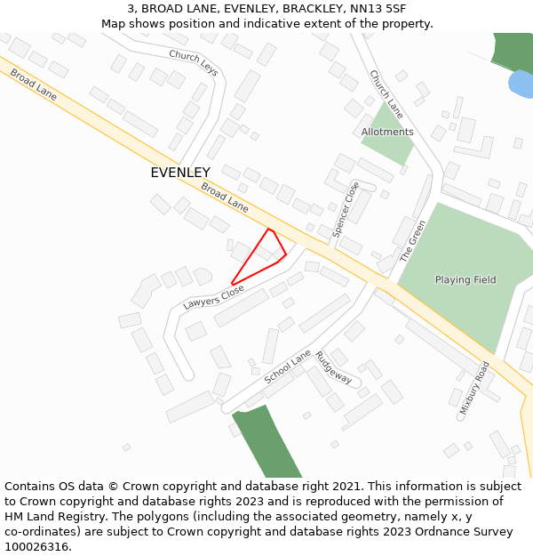 3, BROAD LANE, EVENLEY, BRACKLEY, NN13 5SF: Location map and indicative extent of plot