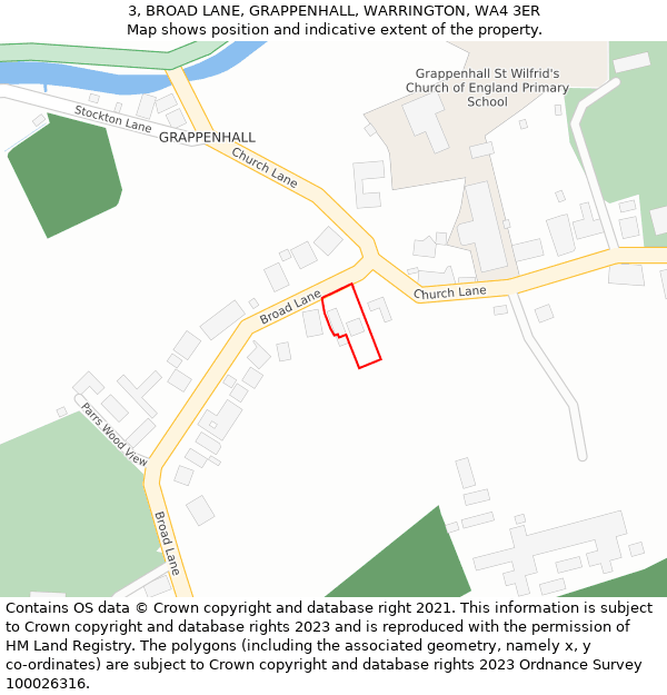 3, BROAD LANE, GRAPPENHALL, WARRINGTON, WA4 3ER: Location map and indicative extent of plot