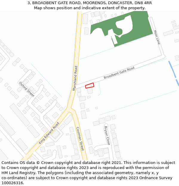 3, BROADBENT GATE ROAD, MOORENDS, DONCASTER, DN8 4RR: Location map and indicative extent of plot