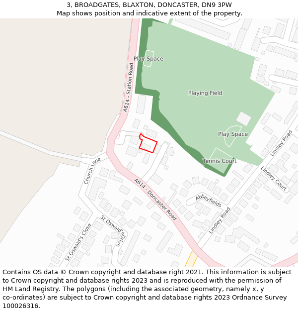 3, BROADGATES, BLAXTON, DONCASTER, DN9 3PW: Location map and indicative extent of plot