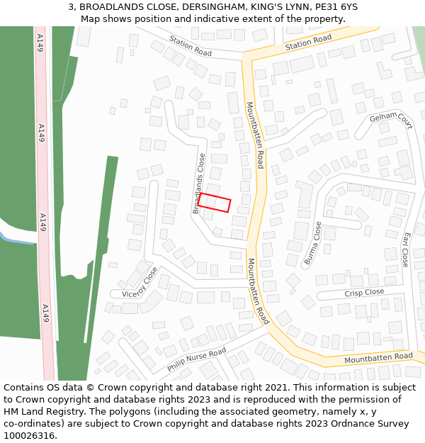 3, BROADLANDS CLOSE, DERSINGHAM, KING'S LYNN, PE31 6YS: Location map and indicative extent of plot