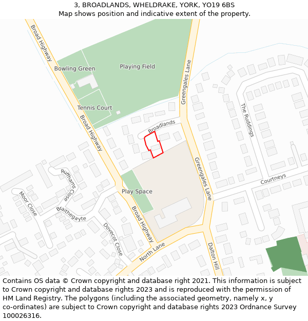 3, BROADLANDS, WHELDRAKE, YORK, YO19 6BS: Location map and indicative extent of plot