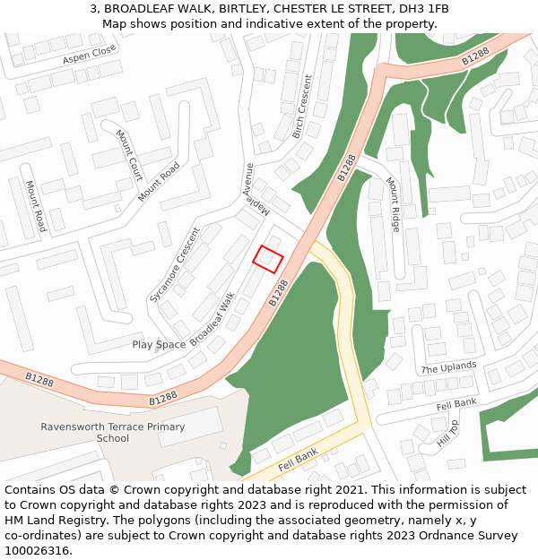 3, BROADLEAF WALK, BIRTLEY, CHESTER LE STREET, DH3 1FB: Location map and indicative extent of plot
