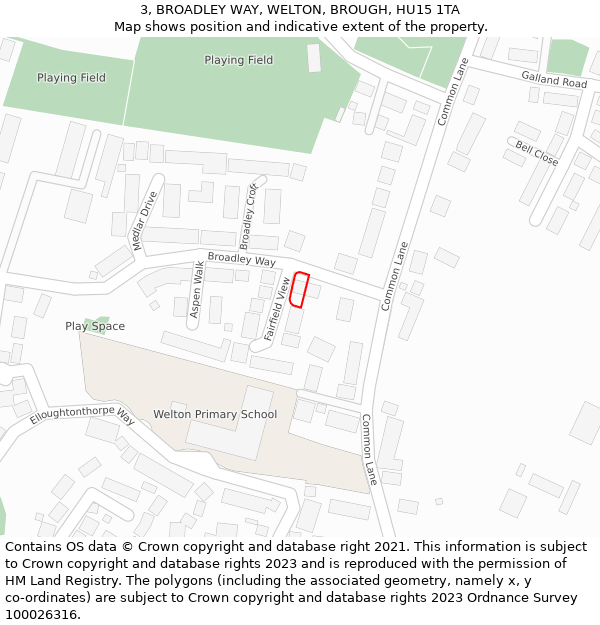 3, BROADLEY WAY, WELTON, BROUGH, HU15 1TA: Location map and indicative extent of plot