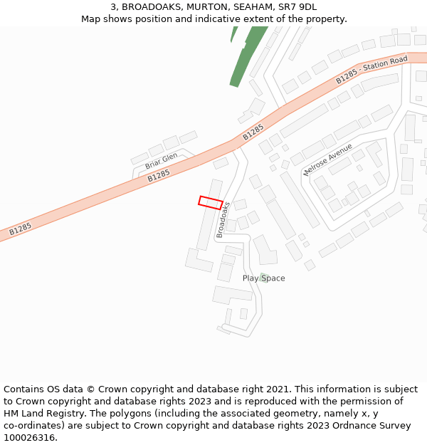 3, BROADOAKS, MURTON, SEAHAM, SR7 9DL: Location map and indicative extent of plot