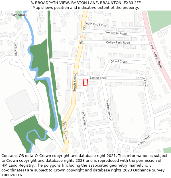 3, BROADPATH VIEW, BARTON LANE, BRAUNTON, EX33 2FE: Location map and indicative extent of plot