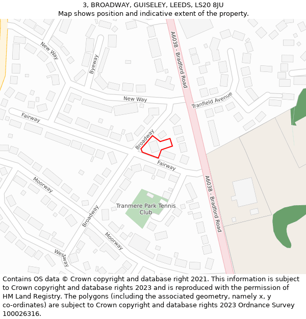 3, BROADWAY, GUISELEY, LEEDS, LS20 8JU: Location map and indicative extent of plot