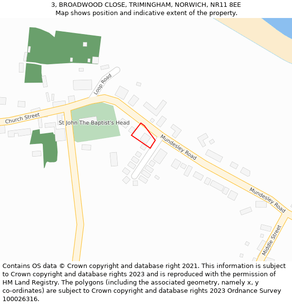 3, BROADWOOD CLOSE, TRIMINGHAM, NORWICH, NR11 8EE: Location map and indicative extent of plot