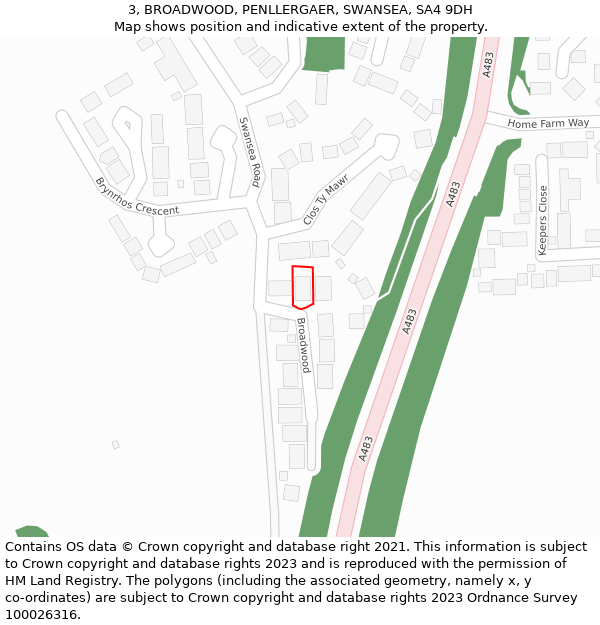 3, BROADWOOD, PENLLERGAER, SWANSEA, SA4 9DH: Location map and indicative extent of plot