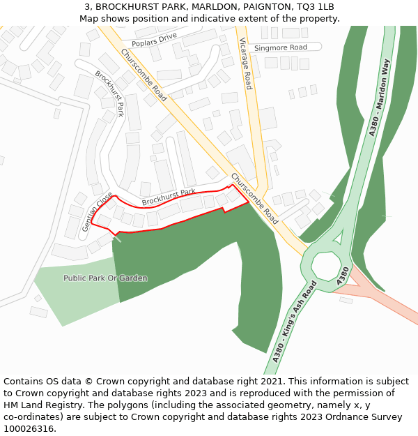 3, BROCKHURST PARK, MARLDON, PAIGNTON, TQ3 1LB: Location map and indicative extent of plot