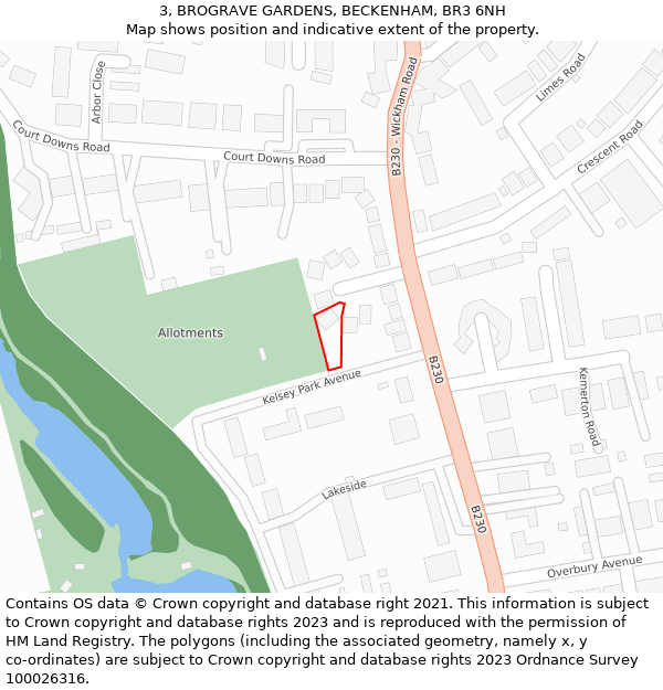 3, BROGRAVE GARDENS, BECKENHAM, BR3 6NH: Location map and indicative extent of plot