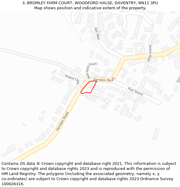 3, BROMLEY FARM COURT, WOODFORD HALSE, DAVENTRY, NN11 3PU: Location map and indicative extent of plot