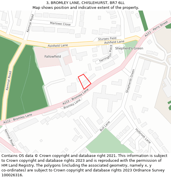 3, BROMLEY LANE, CHISLEHURST, BR7 6LL: Location map and indicative extent of plot
