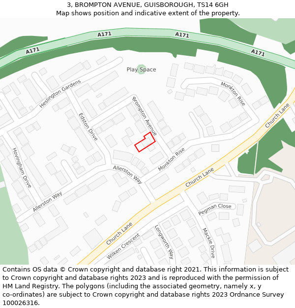 3, BROMPTON AVENUE, GUISBOROUGH, TS14 6GH: Location map and indicative extent of plot