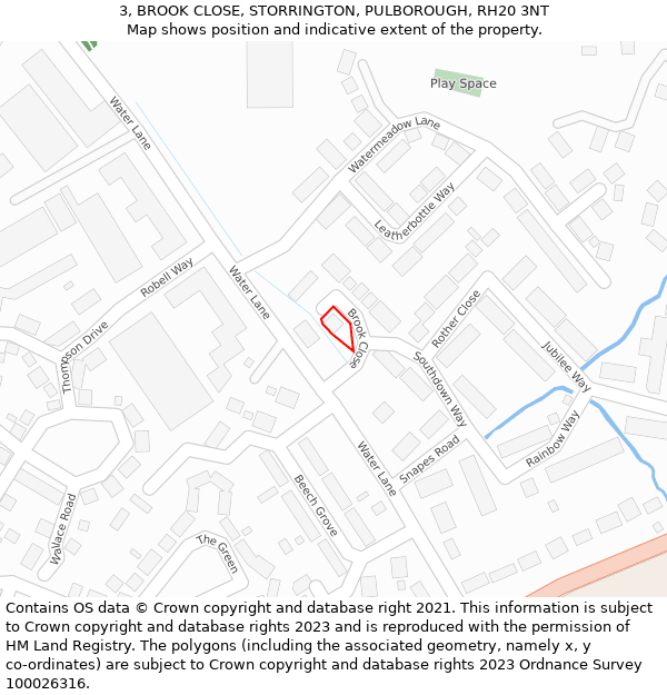 3, BROOK CLOSE, STORRINGTON, PULBOROUGH, RH20 3NT: Location map and indicative extent of plot