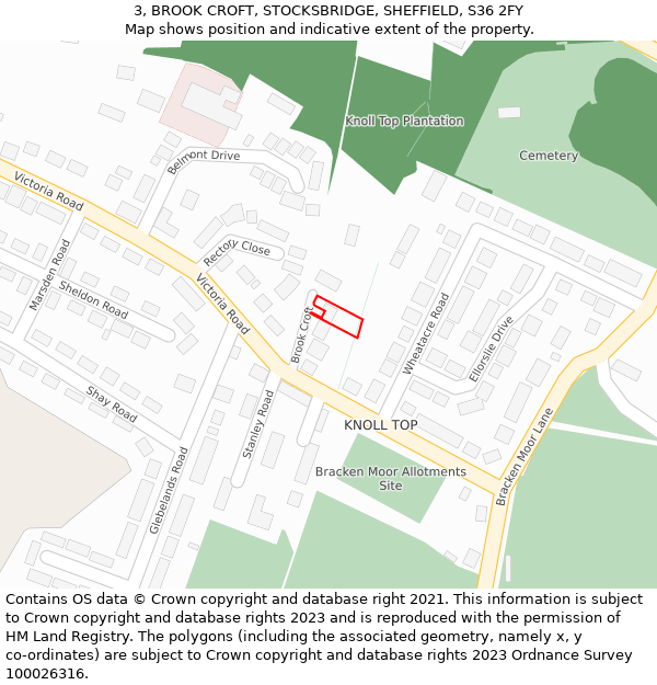 3, BROOK CROFT, STOCKSBRIDGE, SHEFFIELD, S36 2FY: Location map and indicative extent of plot