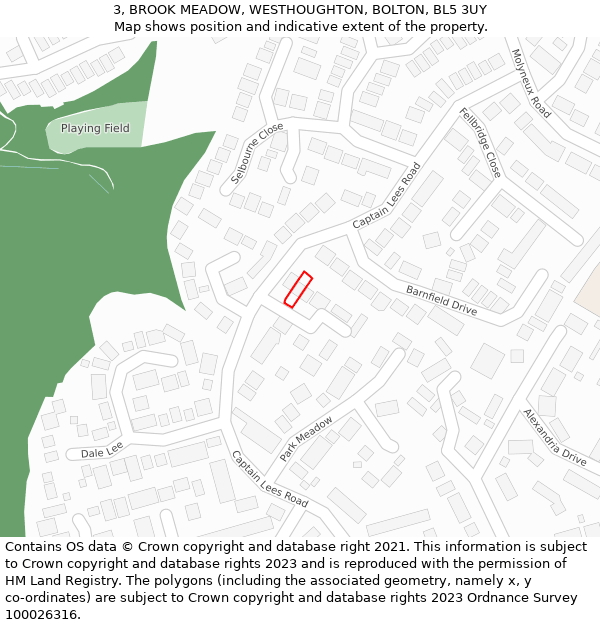 3, BROOK MEADOW, WESTHOUGHTON, BOLTON, BL5 3UY: Location map and indicative extent of plot