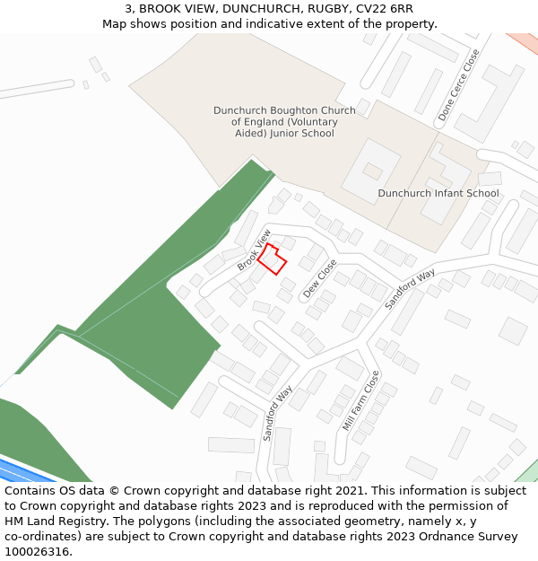 3, BROOK VIEW, DUNCHURCH, RUGBY, CV22 6RR: Location map and indicative extent of plot