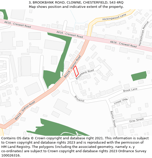 3, BROOKBANK ROAD, CLOWNE, CHESTERFIELD, S43 4RQ: Location map and indicative extent of plot