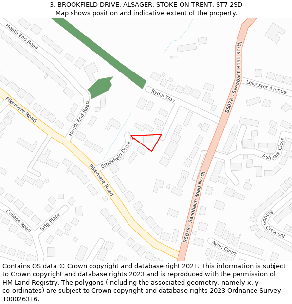 3, BROOKFIELD DRIVE, ALSAGER, STOKE-ON-TRENT, ST7 2SD: Location map and indicative extent of plot