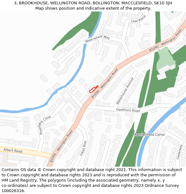 3, BROOKHOUSE, WELLINGTON ROAD, BOLLINGTON, MACCLESFIELD, SK10 5JH: Location map and indicative extent of plot