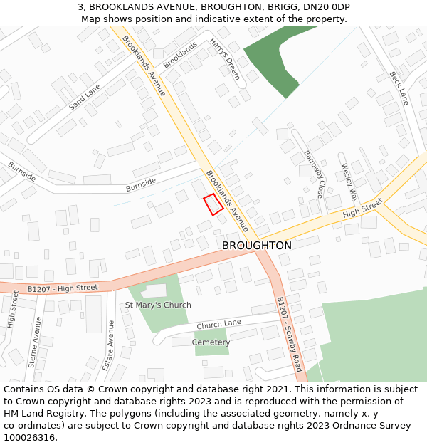 3, BROOKLANDS AVENUE, BROUGHTON, BRIGG, DN20 0DP: Location map and indicative extent of plot