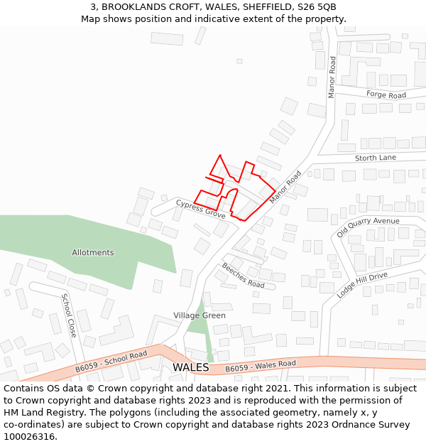 3, BROOKLANDS CROFT, WALES, SHEFFIELD, S26 5QB: Location map and indicative extent of plot