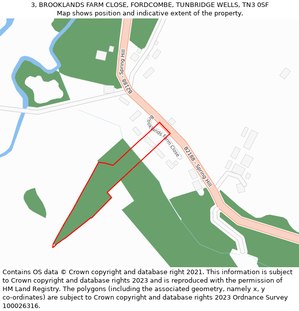 3, BROOKLANDS FARM CLOSE, FORDCOMBE, TUNBRIDGE WELLS, TN3 0SF: Location map and indicative extent of plot