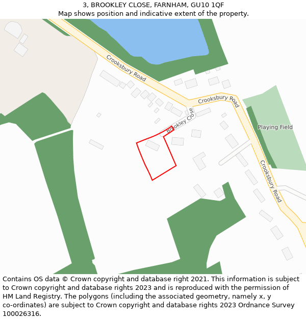3, BROOKLEY CLOSE, FARNHAM, GU10 1QF: Location map and indicative extent of plot