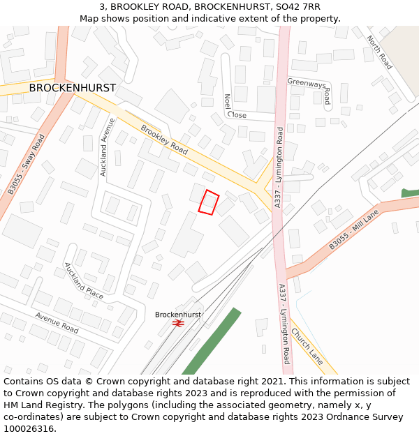 3, BROOKLEY ROAD, BROCKENHURST, SO42 7RR: Location map and indicative extent of plot
