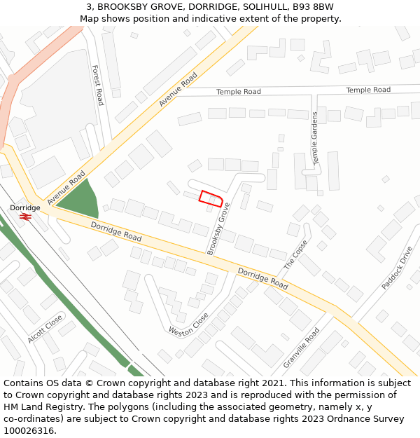 3, BROOKSBY GROVE, DORRIDGE, SOLIHULL, B93 8BW: Location map and indicative extent of plot