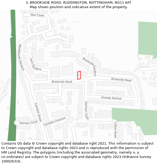 3, BROOKSIDE ROAD, RUDDINGTON, NOTTINGHAM, NG11 6AT: Location map and indicative extent of plot