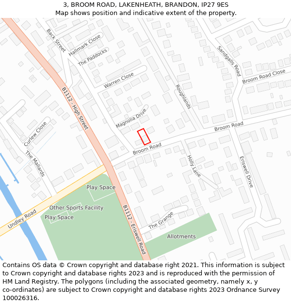 3, BROOM ROAD, LAKENHEATH, BRANDON, IP27 9ES: Location map and indicative extent of plot