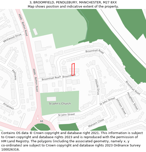 3, BROOMFIELD, PENDLEBURY, MANCHESTER, M27 8XX: Location map and indicative extent of plot