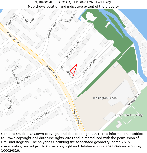 3, BROOMFIELD ROAD, TEDDINGTON, TW11 9QU: Location map and indicative extent of plot