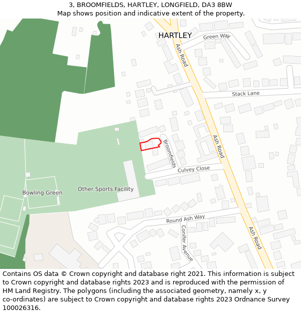 3, BROOMFIELDS, HARTLEY, LONGFIELD, DA3 8BW: Location map and indicative extent of plot