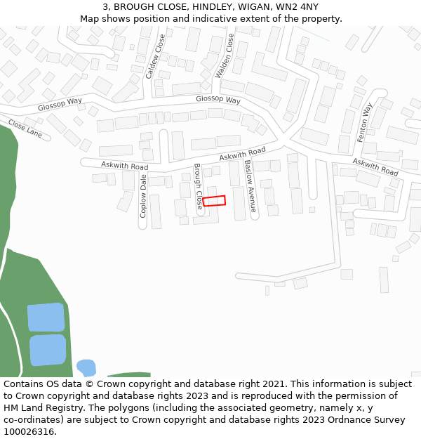 3, BROUGH CLOSE, HINDLEY, WIGAN, WN2 4NY: Location map and indicative extent of plot
