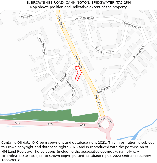 3, BROWNINGS ROAD, CANNINGTON, BRIDGWATER, TA5 2RH: Location map and indicative extent of plot